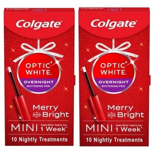 2x Colgate Optic White Overnight Teeth Whitening Mini Pen Travel Size 0.04 Fl Oz